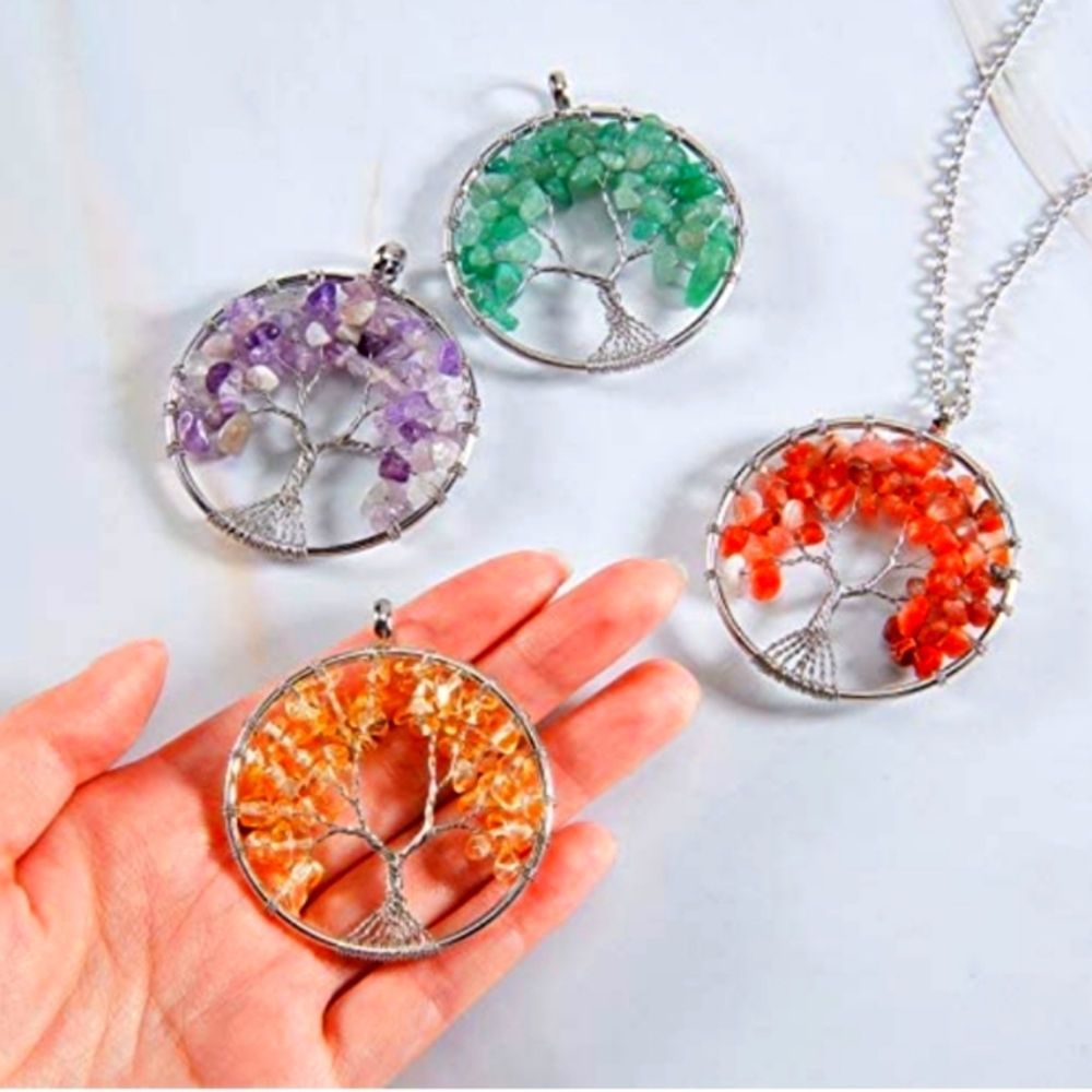 Tree of Life Wire Wrapped Chakra Energy Healing Pendant Necklace Set of 8 NWT - Picture 3 of 4